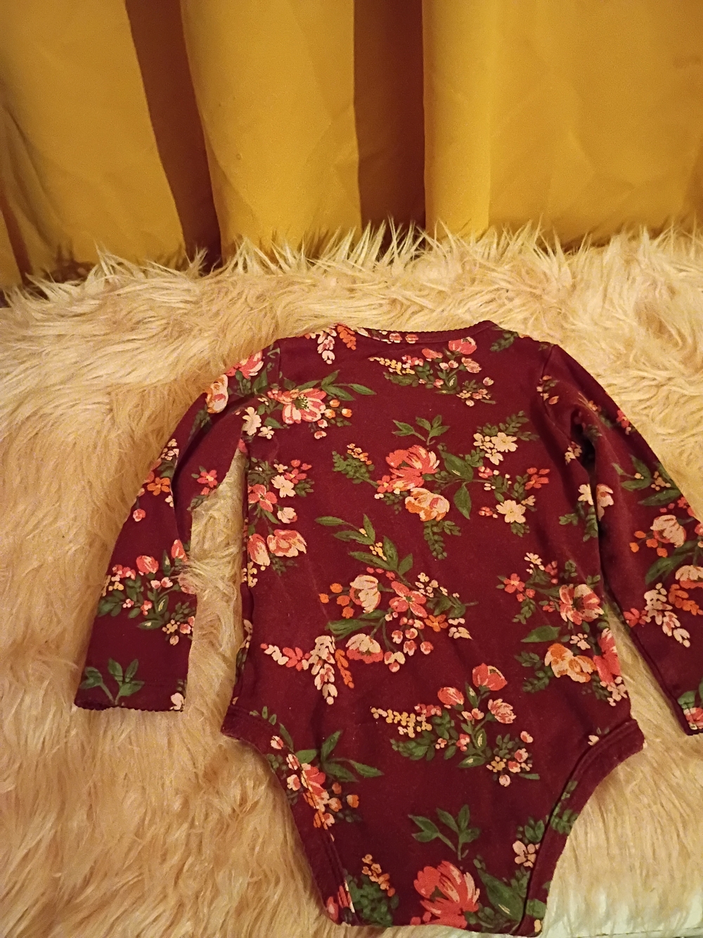 Carter's Burgundy Floral Long-Sleeve Baby One-Piece